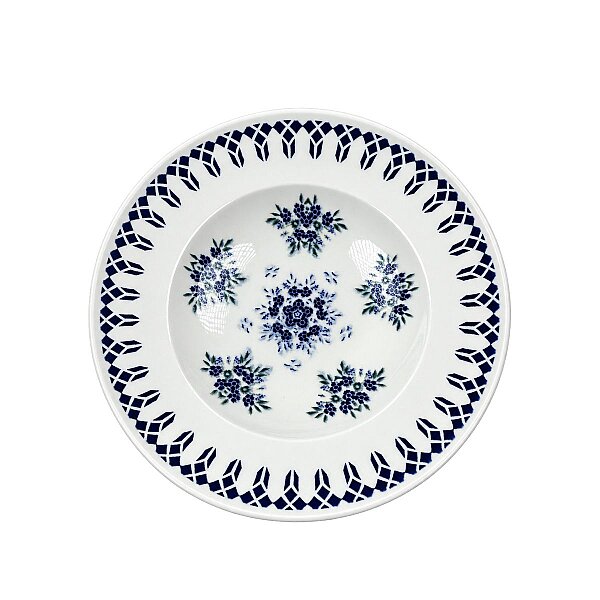 Güral Porselen Camelia 1654 Mavi Desenli 26 cm Makarna Tabağı / Salata Kasesi 2’li Set - 2