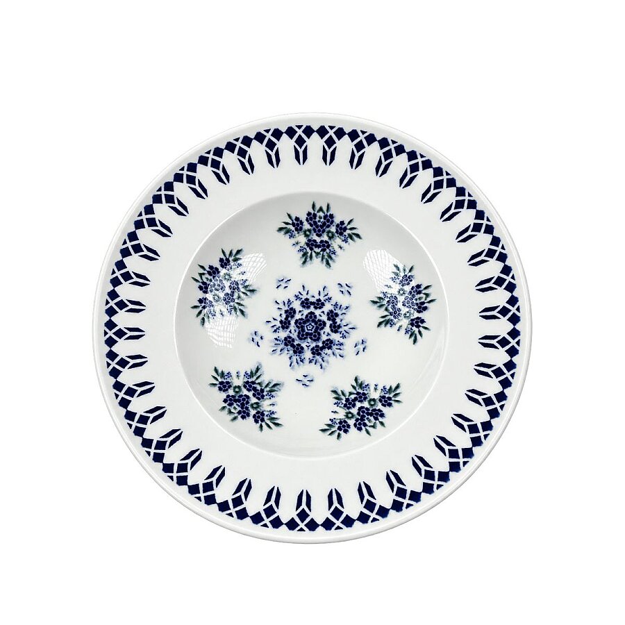 Güral Porselen Camelia 1654 Mavi Desenli 26 cm Makarna Tabağı / Salata Kasesi 2’li Set - 2