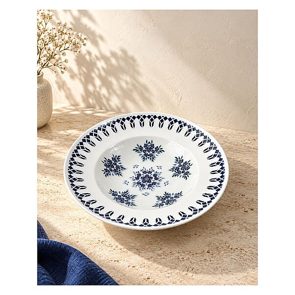 Güral Porselen Camelia 1654 Mavi Desenli 26 cm Makarna Tabağı / Salata Kasesi 2’li Set - 3