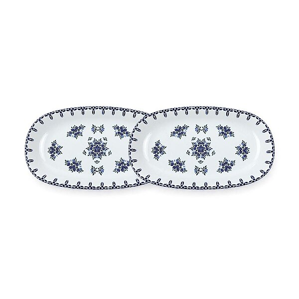 Güral Porselen Camelia 1654 Mavi Desenli 29 cm Kayık Tabak 2’li Set