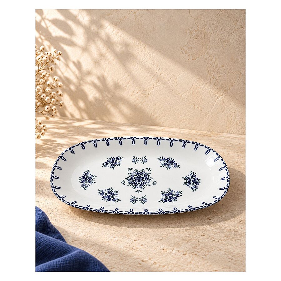 Güral Porselen Camelia 1654 Mavi Desenli 29 cm Kayık Tabak 2’li Set - 3