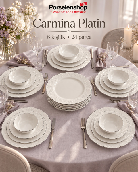 Güral Porselen Carmina Platin 24 Parça 6 Kişilik Yemek Takımı