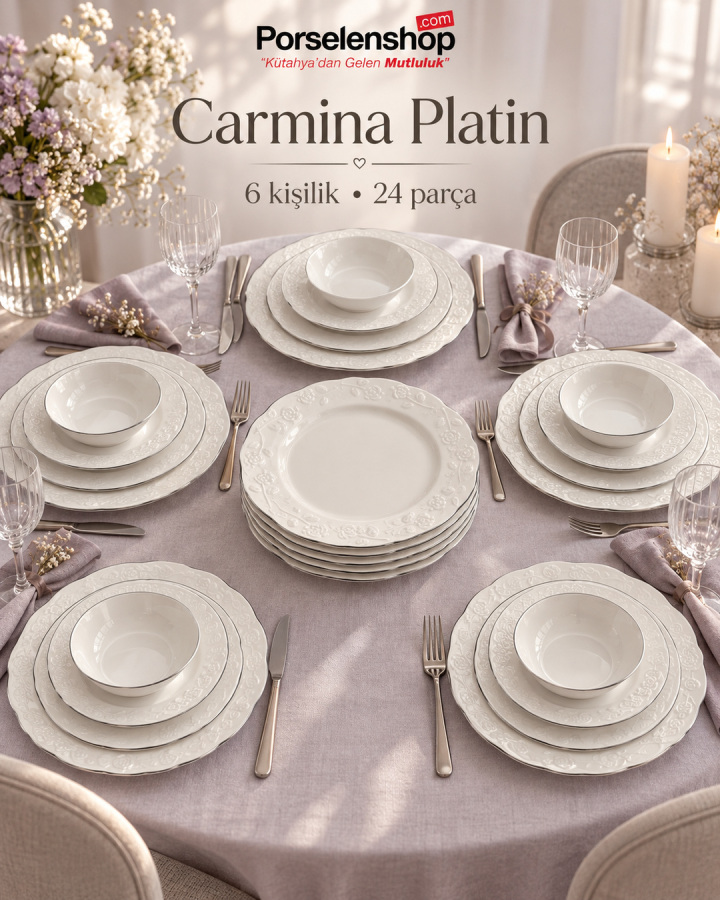 Güral Porselen Carmina Platin 24 Parça 6 Kişilik Yemek Takımı - 1