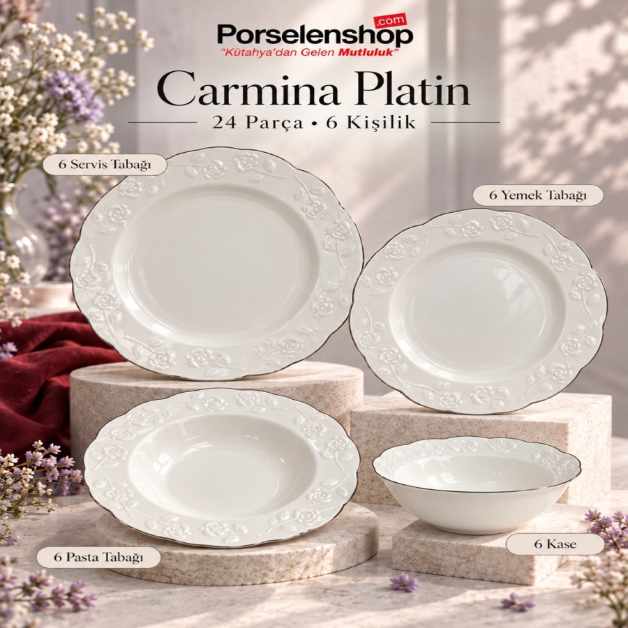 Güral Porselen Carmina Platin 24 Parça 6 Kişilik Yemek Takımı - 4