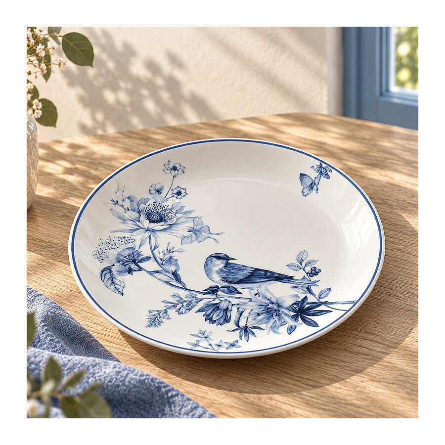 Güral Porselen Kuş Desenli 19 cm 6'lı Pasta ve Kahvaltı Tabağı - 1