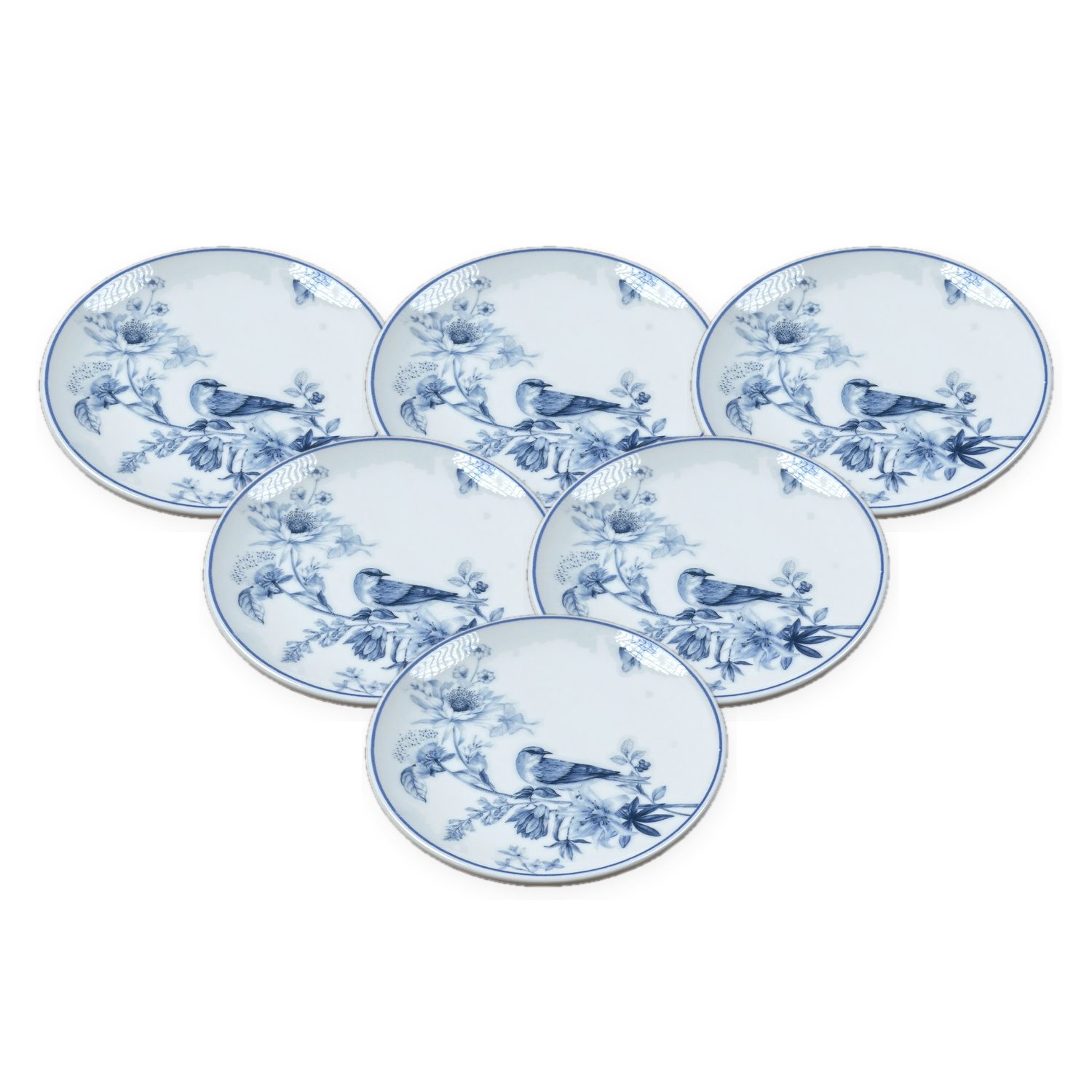 Güral Porselen Kuş Desenli 19 cm 6'lı Pasta ve Kahvaltı Tabağı