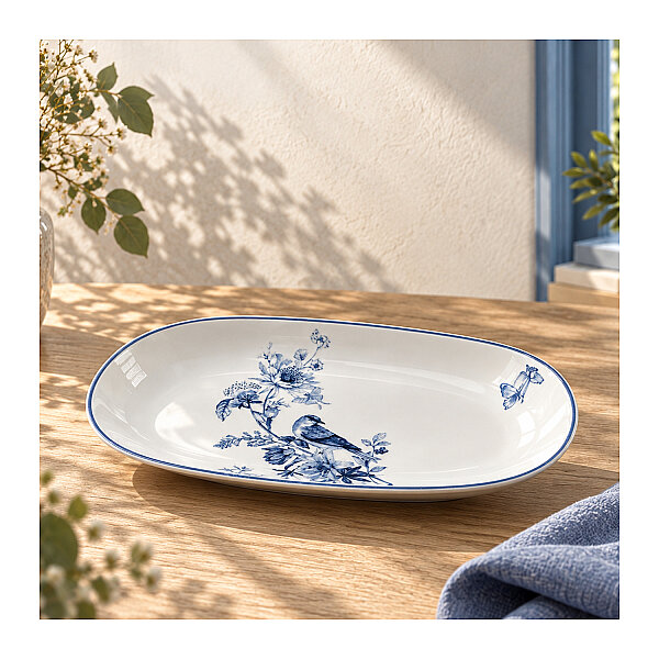 Güral Porselen Kuş Desenli 24 cm 2'li Orta Kayık Tabak