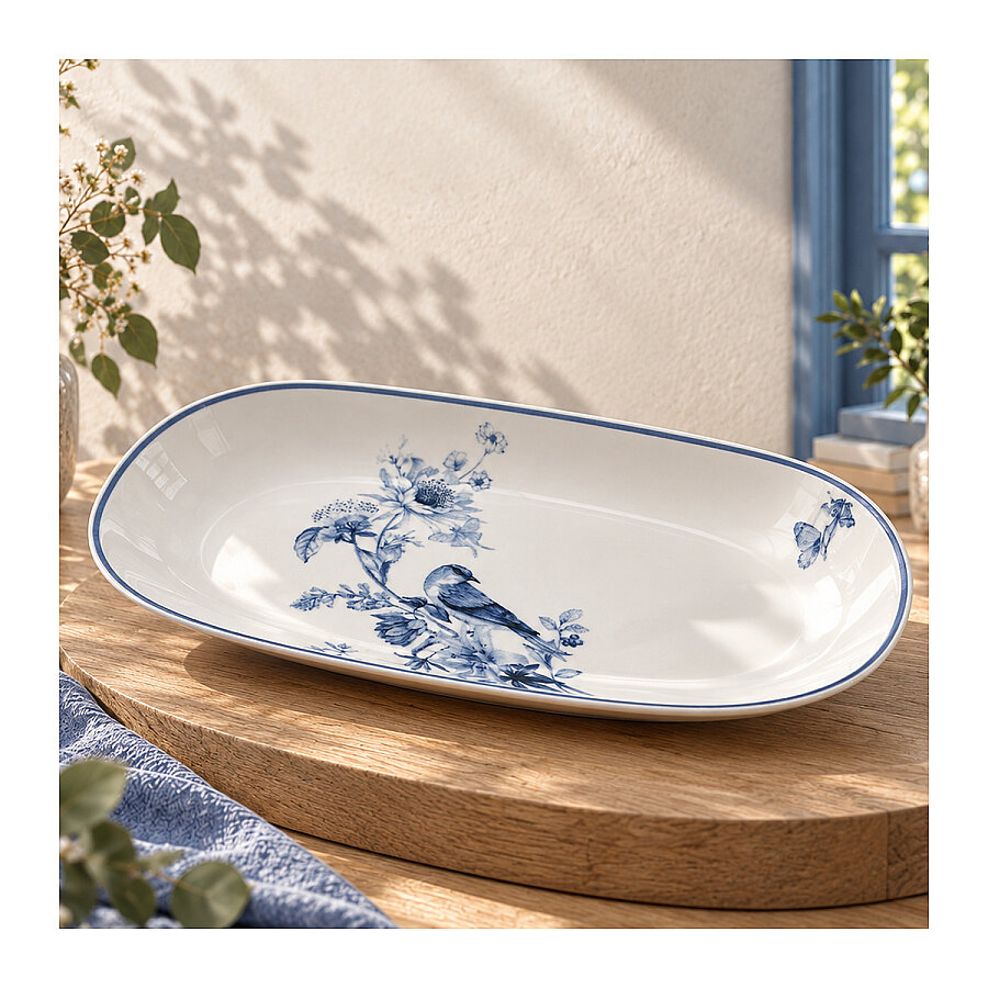 Güral Porselen Kuş Desenli 26 cm 2'li Büyük Kayık Tabak - 1