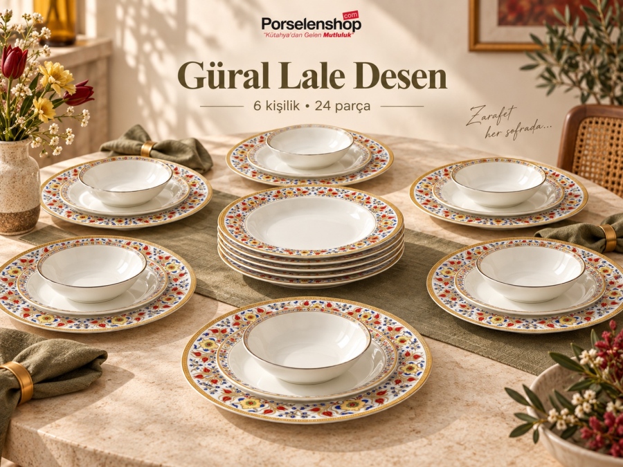 Güral Porselen Lale Desen 24 Parça 6 Kişilik Yemek Takımı - 1