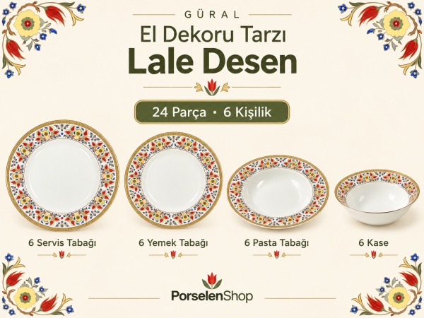 Güral Porselen Lale Desen 24 Parça 6 Kişilik Yemek Takımı - 4