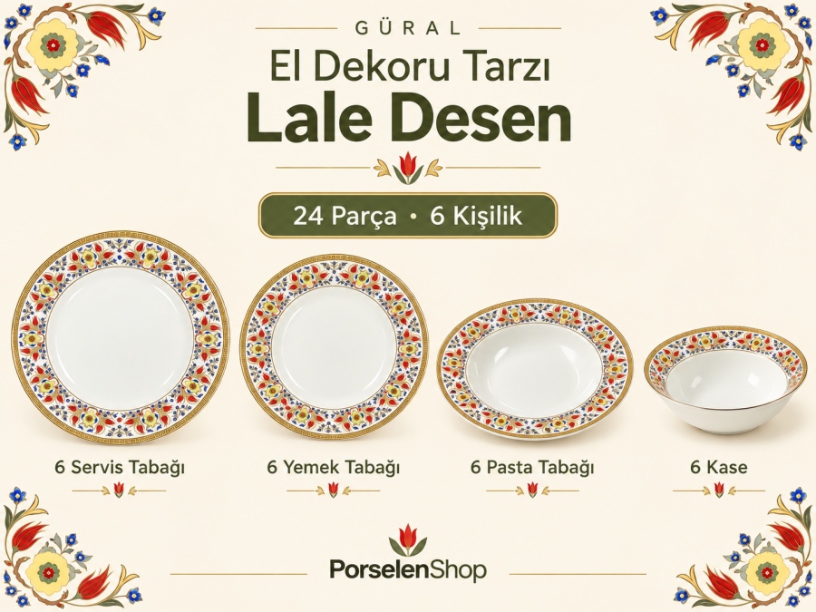 Güral Porselen Lale Desen 24 Parça 6 Kişilik Yemek Takımı - 4