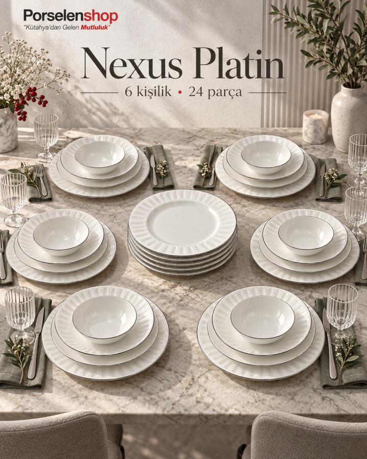 Güral Porselen Nexus Platin 24 Parça 6 Kişilik Yemek Takımı - 1