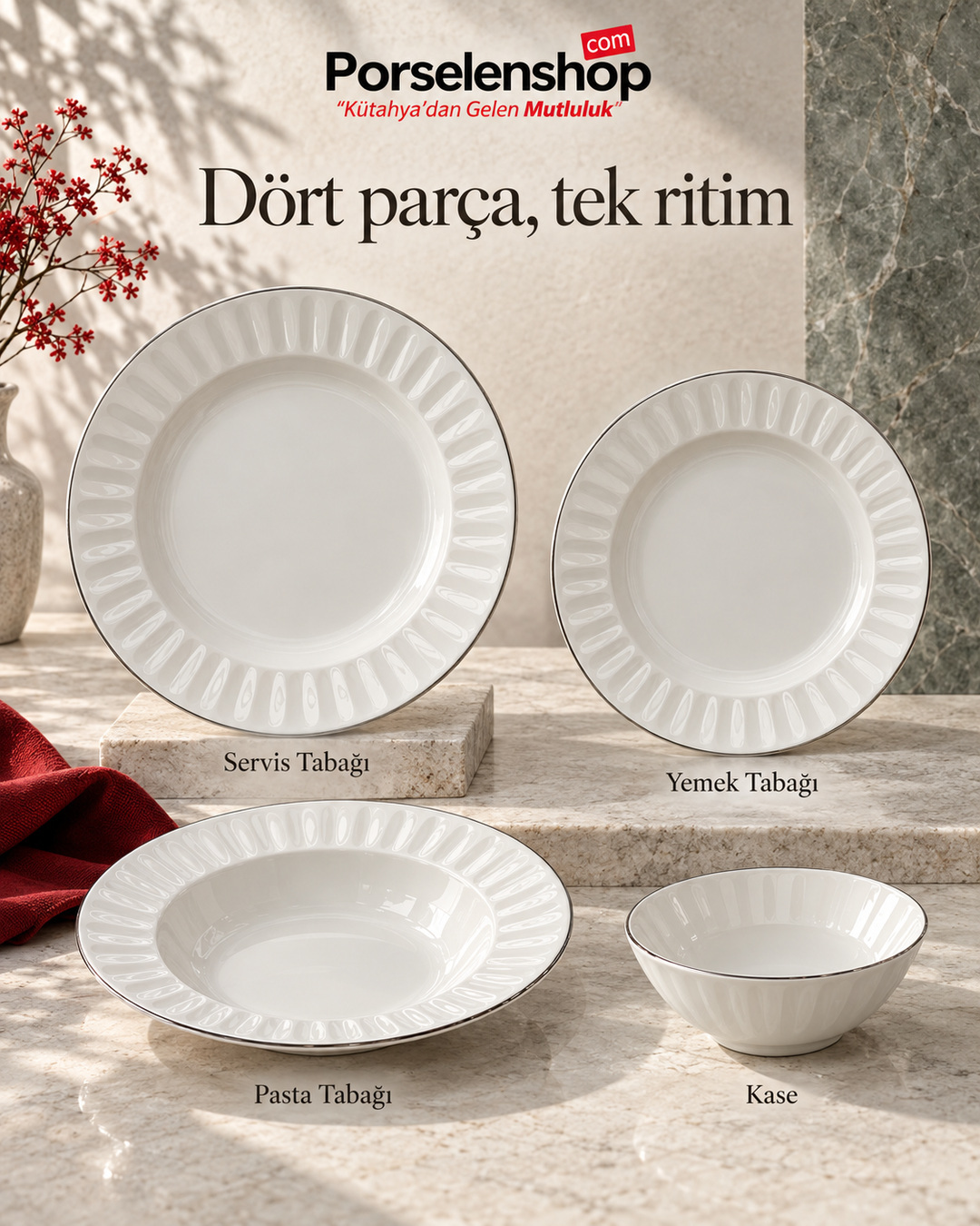 Güral Porselen Nexus Platin 24 Parça 6 Kişilik Yemek Takımı