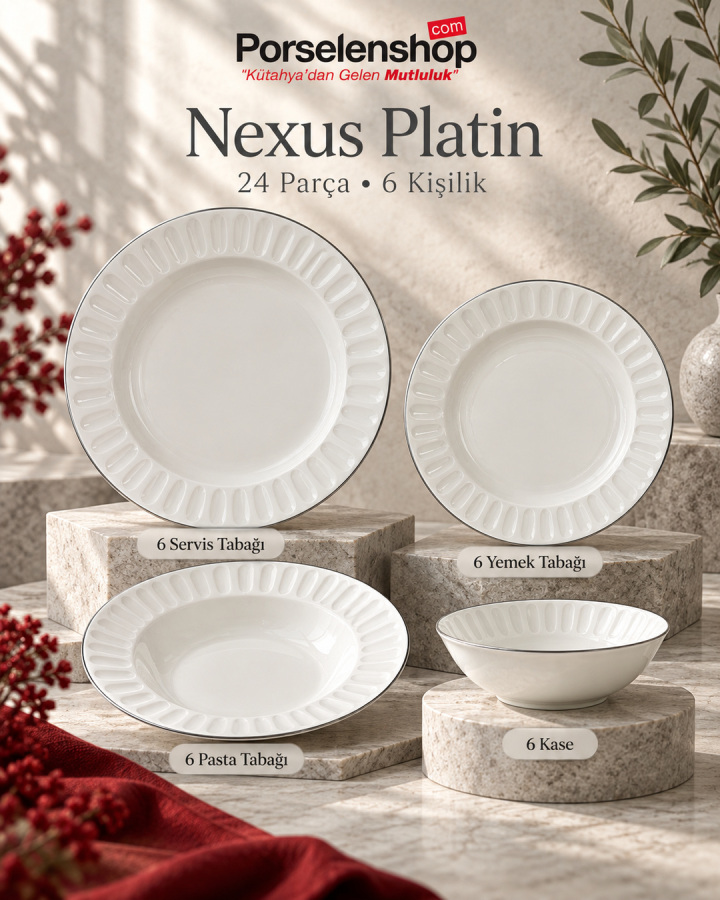 Güral Porselen Nexus Platin 24 Parça 6 Kişilik Yemek Takımı - 4