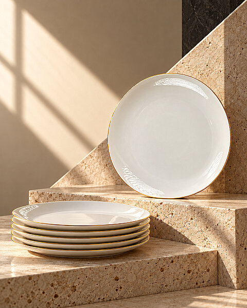 Güral Porselen Roden Mat Gold File 6'lı Pasta Tabağı - Outlet