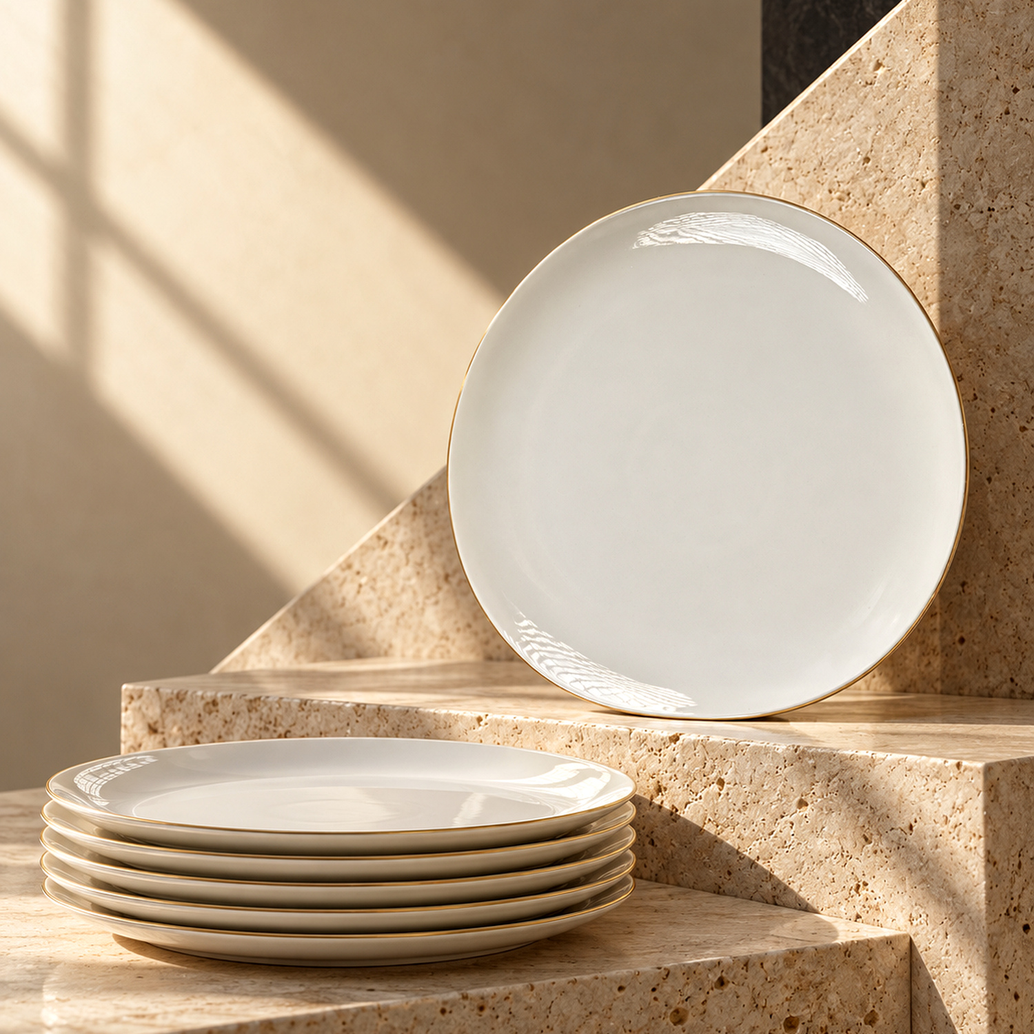 Güral Porselen Roden Mat Gold File 6'lı Servis Tabağı - Outlet
