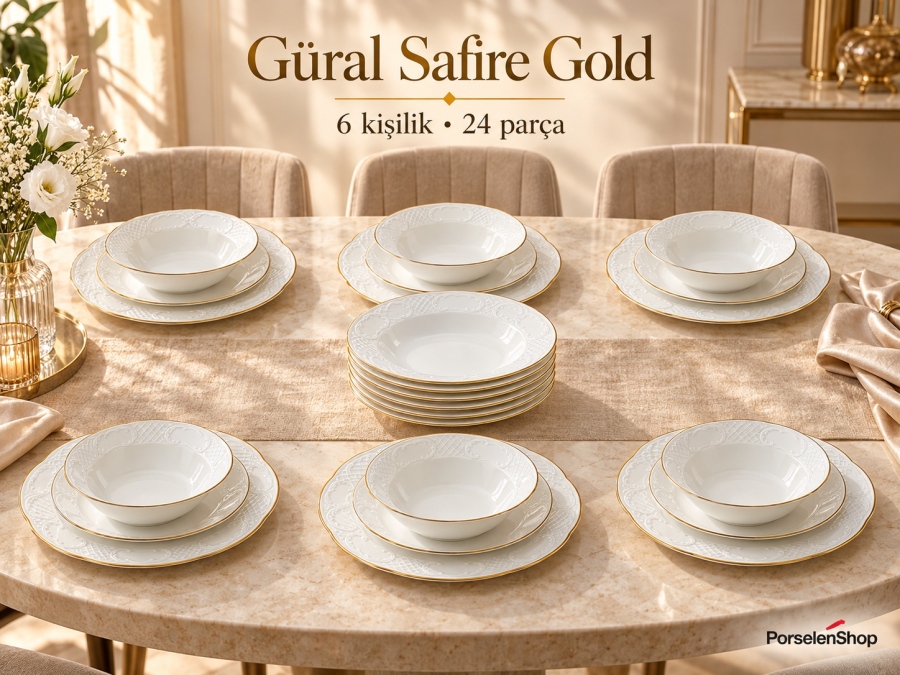 Güral Porselen Safire Gold 24 Parça 6 Kişilik Yemek Takımı - 1