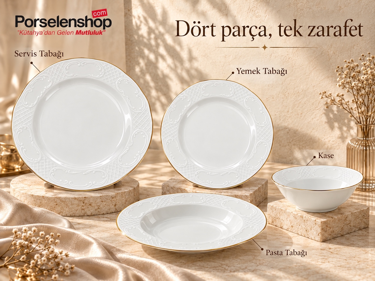 Güral Porselen Safire Gold 24 Parça 6 Kişilik Yemek Takımı