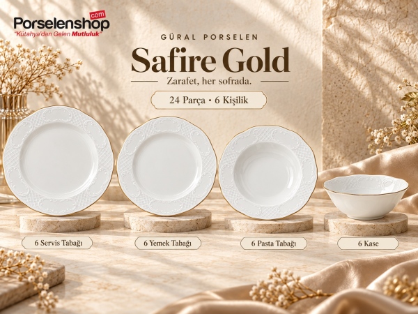 Güral Porselen Safire Gold 24 Parça 6 Kişilik Yemek Takımı - 4