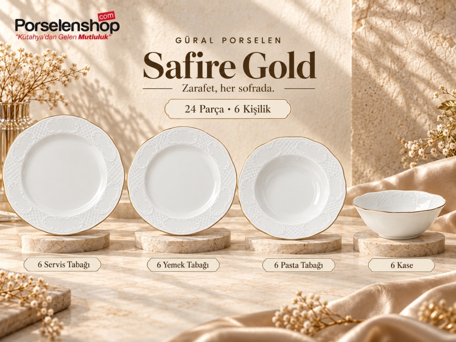 Güral Porselen Safire Gold 24 Parça 6 Kişilik Yemek Takımı - 4