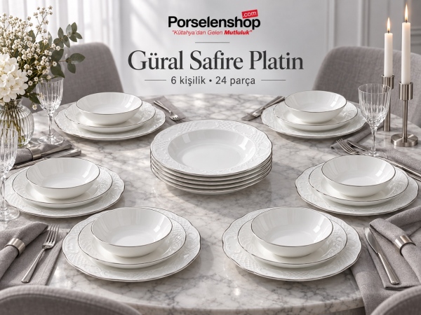 Güral Porselen Safire Platin 24 Parça 6 Kişilik Yemek Takımı
