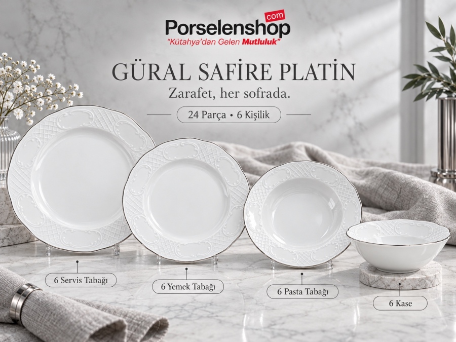 Güral Porselen Safire Platin 24 Parça 6 Kişilik Yemek Takımı - 4