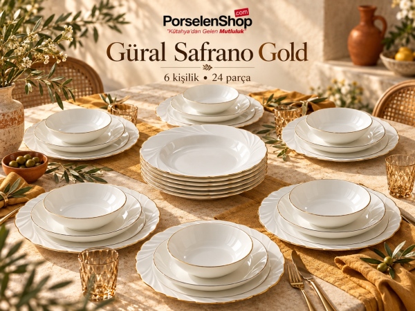 Güral Porselen Soprano Gold 24 Parça 6 Kişilik Yemek Takımı