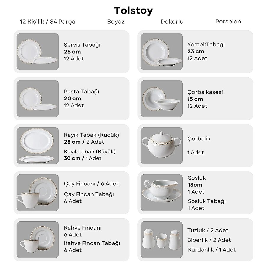 Güral Porselen Tolstoy 84 Parça 12 Kişilik Yemek Takımı 5614 - 6