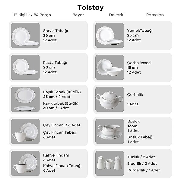 Güral Porselen Tolstoy 84 Parça 12 Kişilik Yemek Takımı - 6