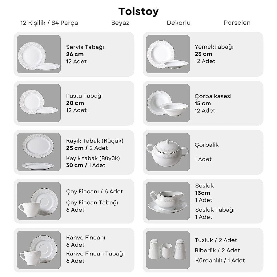 Güral Porselen Tolstoy 84 Parça 12 Kişilik Yemek Takımı - 6