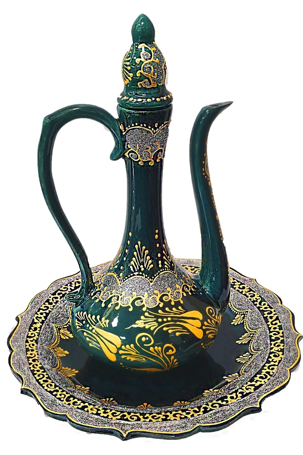 Hediyelik Çini Tabaklı İbrik Yaldızlı 30 cm - 1