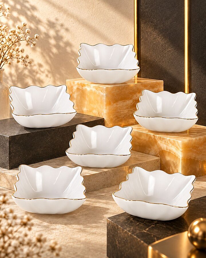 İpek Porselen B2242 Gold 9 cm Yaldızlı Kase 6’lı - 1