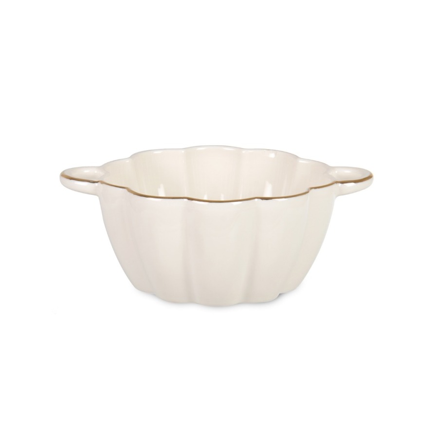 İpek Porselen Crestal Yaldızlı Bone Kulplu Kase 14 cm İKİLİ - 1