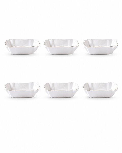 İpek Porselen Dalgalı Dikdörtgen Altın Yaldızlı 13x7 cm Kase 6’lı - 3