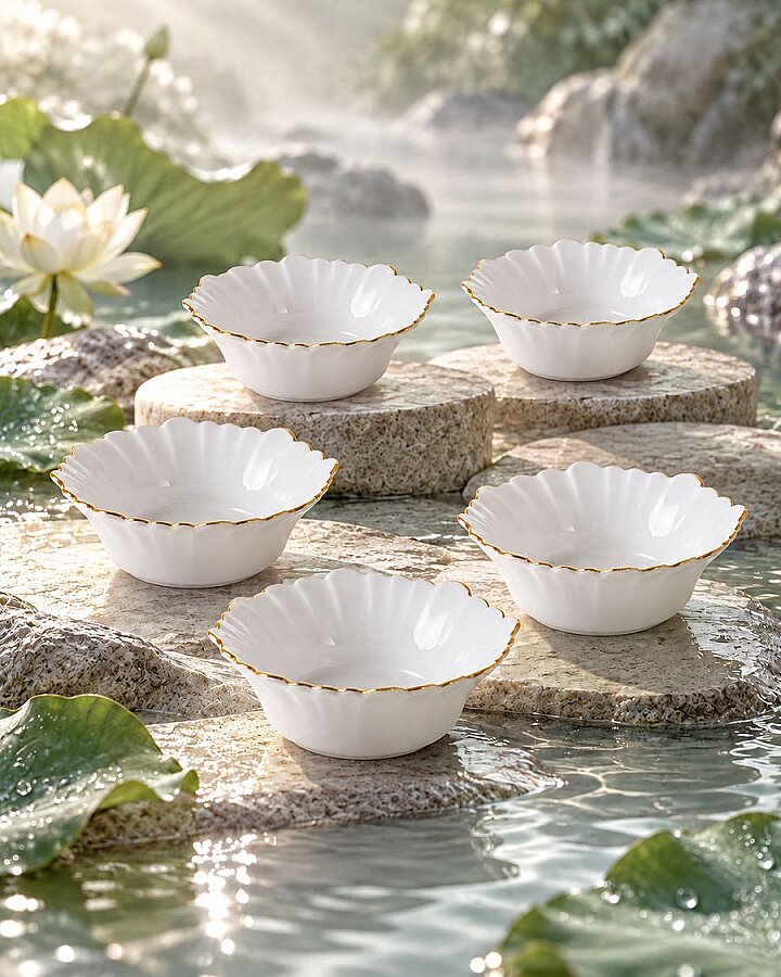 İpek Porselen Lotus Altın Yaldızlı 8 cm Kase 6’lı - 1