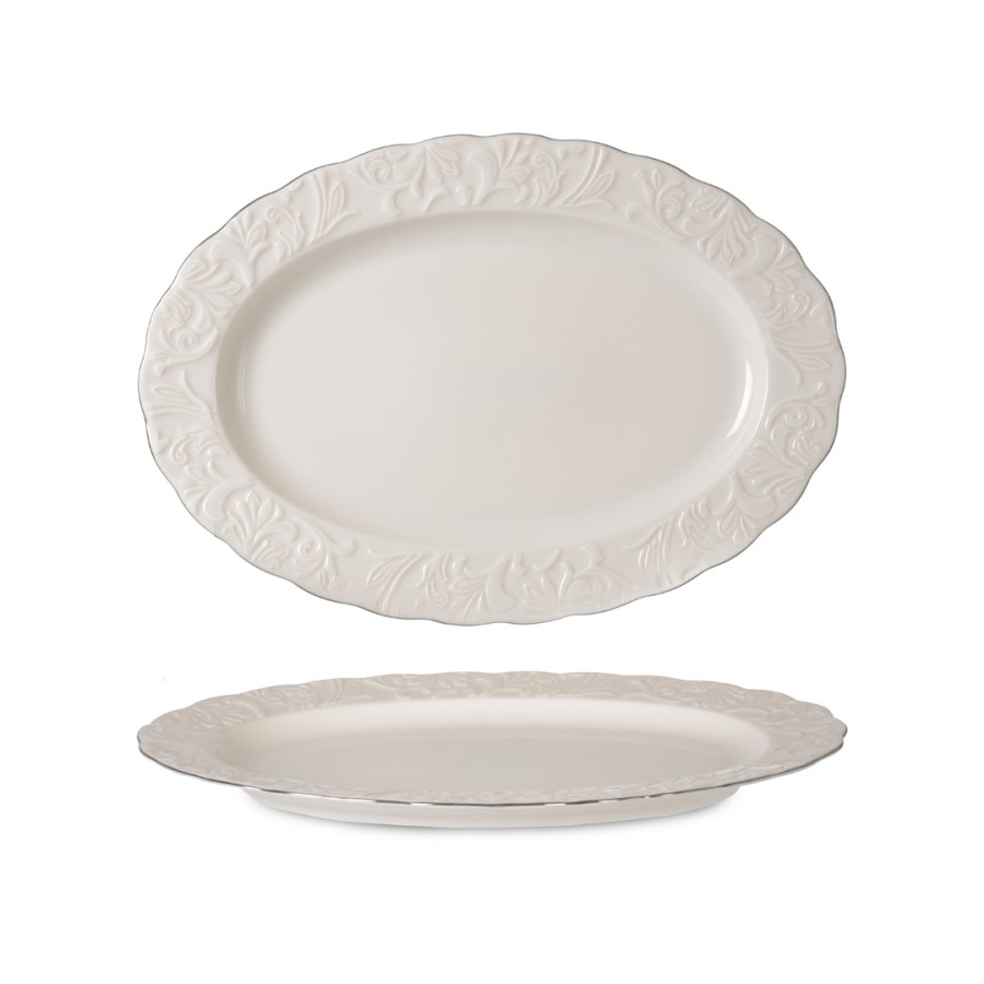 İpek Porselen Rossen Platin Yaldızlı Bone Kayık Tabak 24 cm İKİLİ - 1