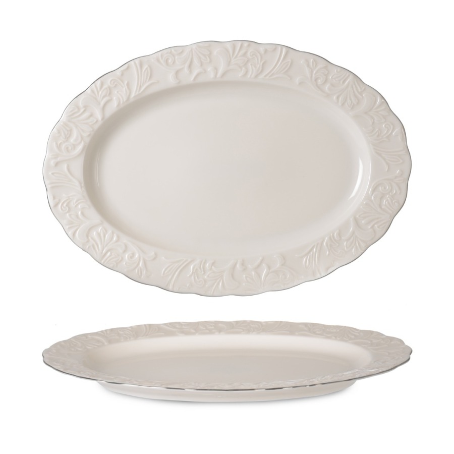 İpek Porselen Rossen Platin Yaldızlı Bone Kayık Tabak 30 cm İkili - 1