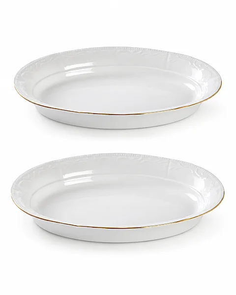 İpek Porselen Yaldızlı Kayık Tabak 26 cm - 2’li Set - 2