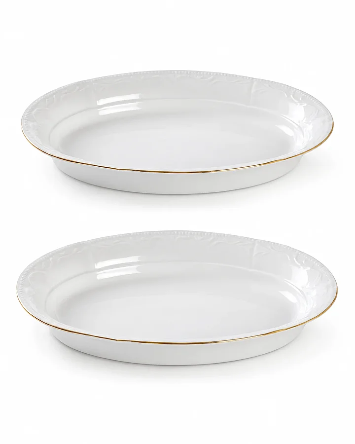 İpek Porselen Yaldızlı Kayık Tabak 26 cm - 2’li Set - 2