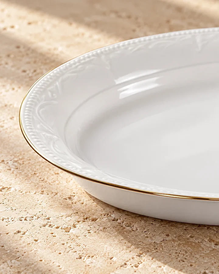 İpek Porselen Yaldızlı Kayık Tabak 26 cm - 2’li Set - 3