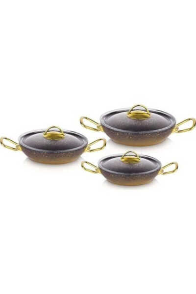 Oms 6 Parça Granit Sahan Set (18-20-22) Gold 3032