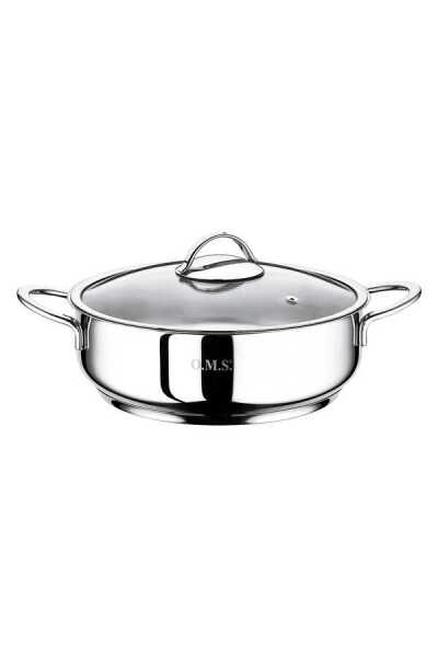 OMS Collection 2038 SL - 2 Parça 1. Sınıf Paslanmaz Çelik, İndüksiyonlu 24x8 Cm - 3,0 Litre Basık Tencere, Gümüş