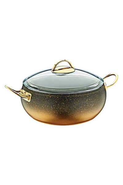 OMS Collection 3141 - 2 Parça, Biogranit, Isıya Dayanıklı Kapaklı, 18x8 Cm - 2,0 Litre - Gold Gövde, Gold Detay