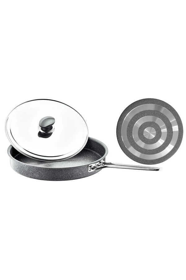 OMS Collection 3222 Tek Parça Metal Kapaklı Biogranit 32x4 Cm, 2,6 Litre Hamsi Tavası Gri
