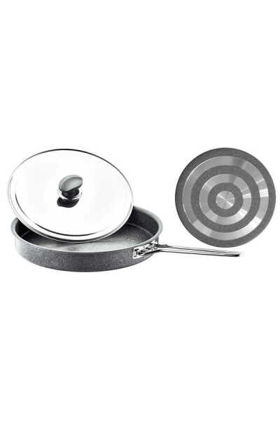OMS Collection 3222 Tek Parça Metal Kapaklı Biogranit 32x4 Cm, 2,6 Litre Hamsi Tavası Gri