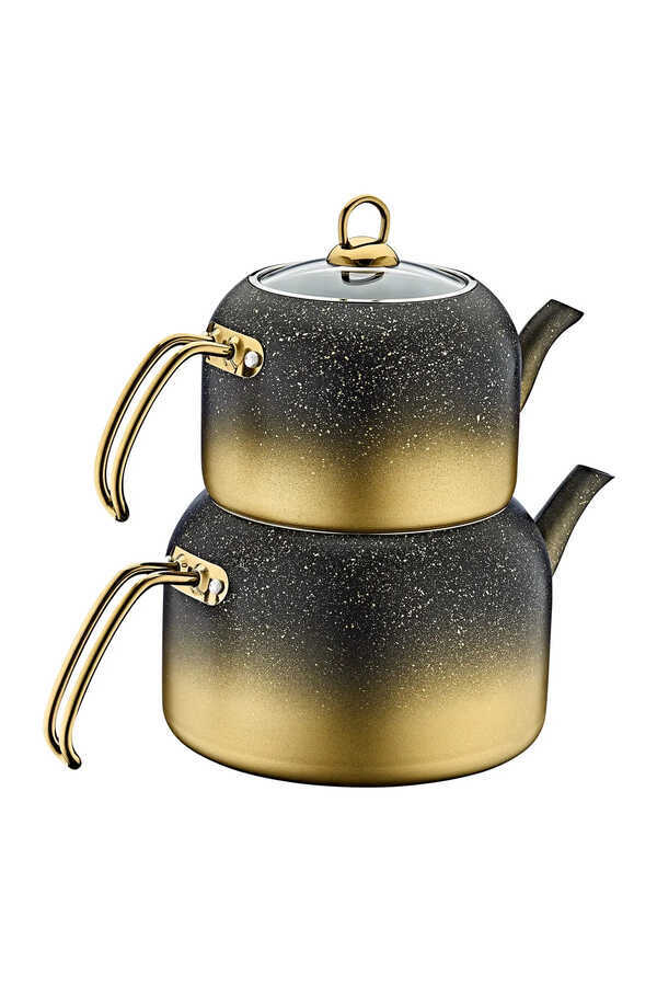 OMS Collection 8250 Xl Andiamo 4 Parça Bio Granit Çerçeveli Cam Kapaklı Çaydanlık Gold - 1