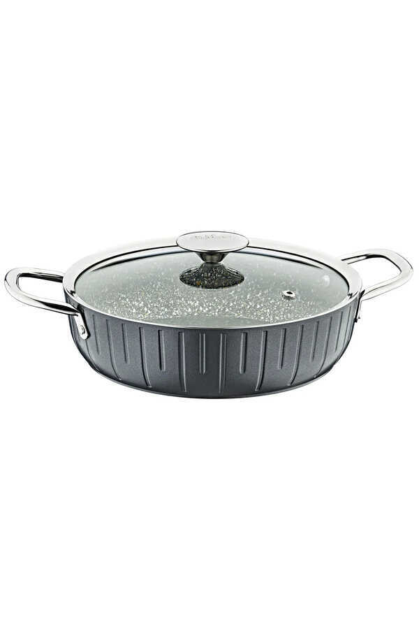 OMS Collection Colonna - 3318 - 2 Parça, Bio Granit, 28x7 Cm - 6,2 Litre Tencere Antrasit Gövde, Platin Detay - 1