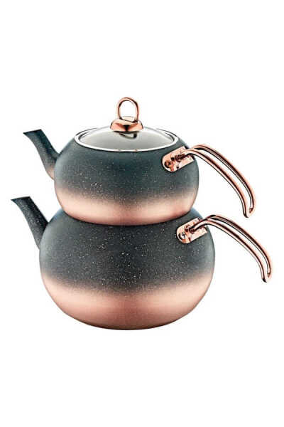 OMS Collection Granit 4 Parça Orta Boy Küre Çaydanlık Takımı Bakır 8210