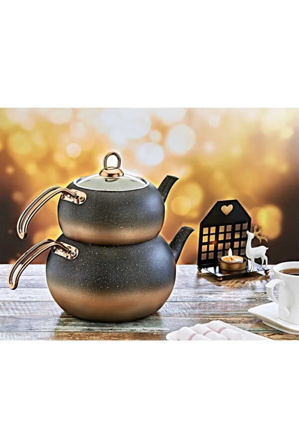 OMS Collection Granit 4 Parça Orta Boy Küre Çaydanlık Takımı Bakır 8210 - 2
