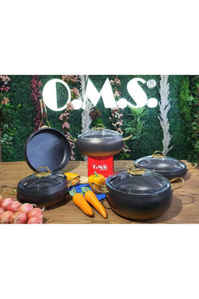 OMS Collection KURE - 3024 - 9 Parça - Bio Granit - Pfoa ve Ptfe Free - Tencere, Tava, Çeyiz Seti - 4